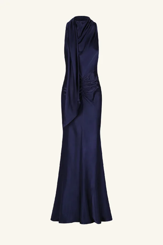 LINO SCARF NECK MAXI DRESS - DEEP MIDNIGHT