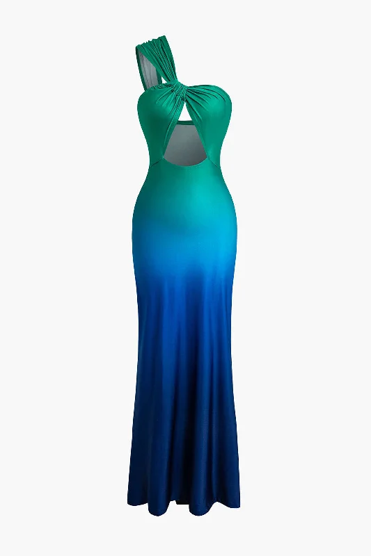 Ombre Cut Out One Shoulder Maxi Dress