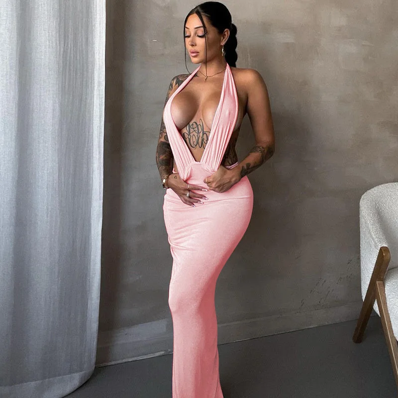 Nikki Deep V Neck Sexy Maxi Dress