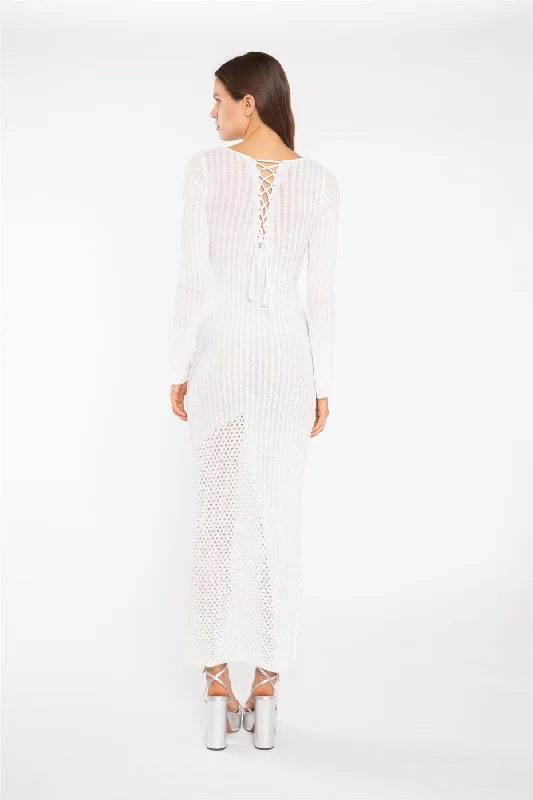 Off White Mix Knit Maxi-Dress