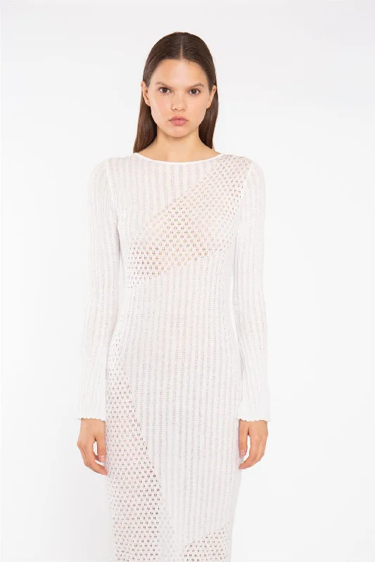 Off White Mix Knit Maxi-Dress