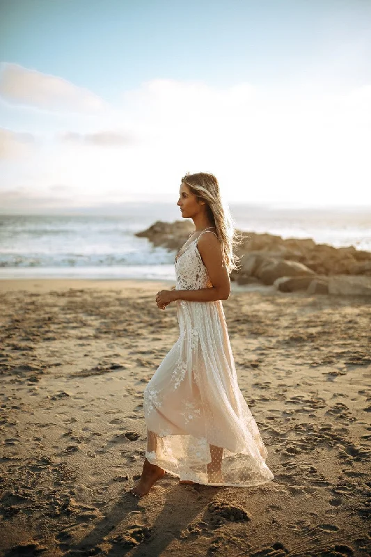 Paradise Island Scalloped Vanilla Lace Maxi Dress