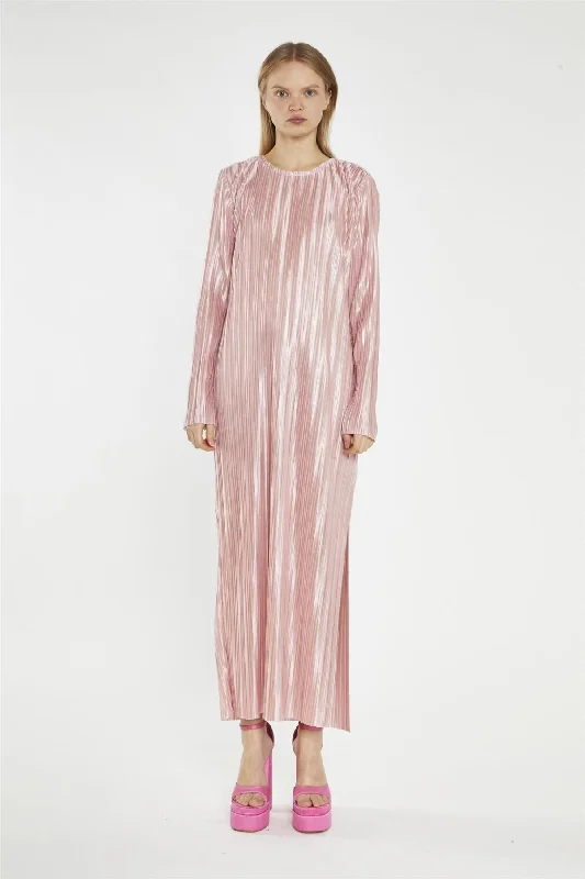 Pink-Plisse Maxi-Dress