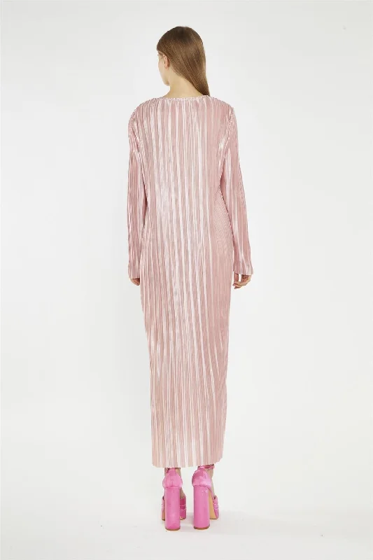 Pink-Plisse Maxi-Dress