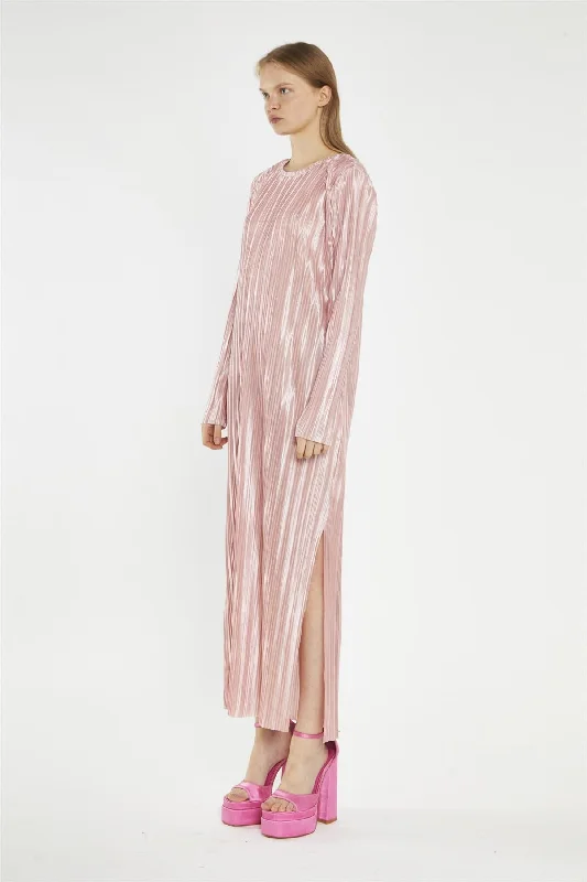 Pink-Plisse Maxi-Dress