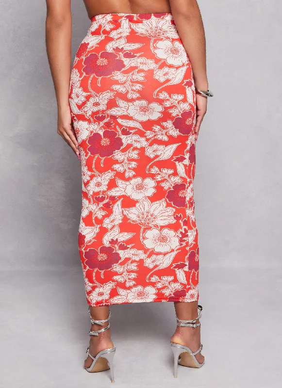 Floral Print High Waist Maxi Pencil Skirt