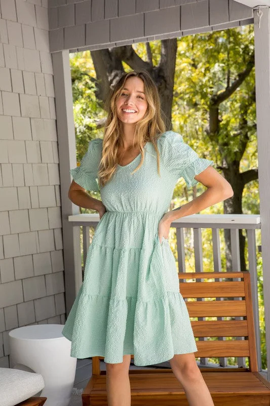 Tiered Crisp Midi Dress 5955 in Sage