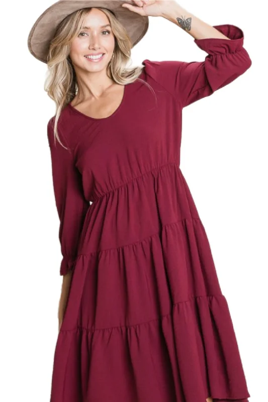 Tiered Midi Dress Style 5865 in Wine