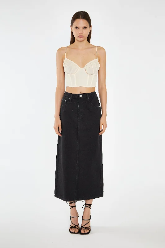 Washed Black Straight-Fit Maxi-Skirt