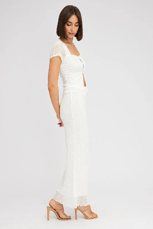 White Maxi Skirt High Rise Bodycon Elastic Waist Lace