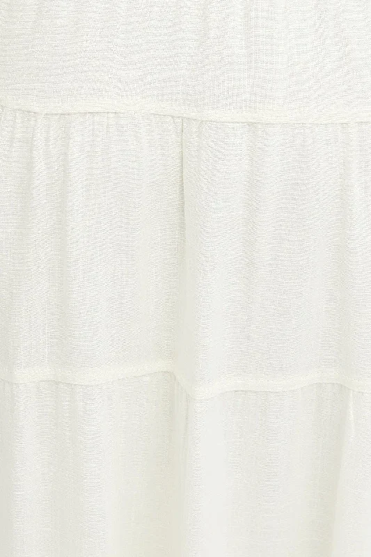 White Maxi Skirt Tiered High Rise Linen Blend