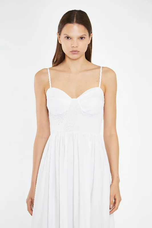 White Shirred Bodice Maxi-Dress