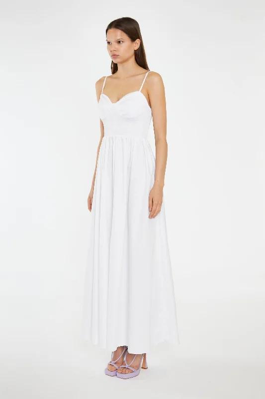 White Shirred Bodice Maxi-Dress