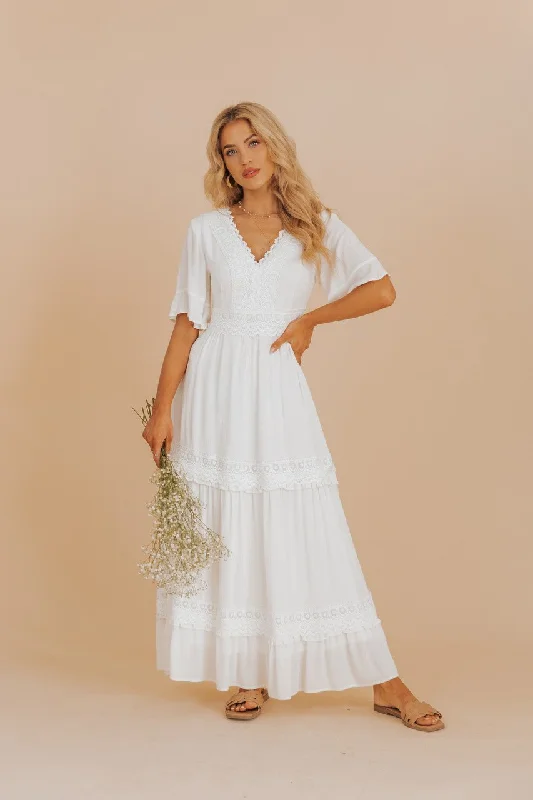 White Short Sleeve Lace Maxi Dress