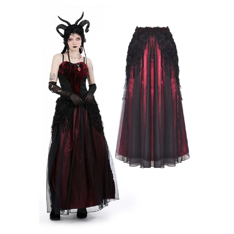 Women's Gothic Floral Tassel Mesh Splice Skirt