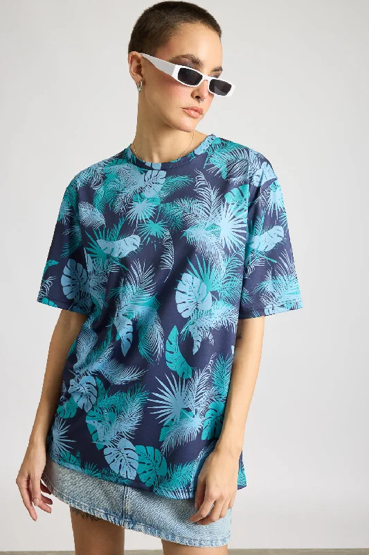 Printed Women's T-Shirt - Botanic Bliss Front Pockets Side Pockets Patch Pockets