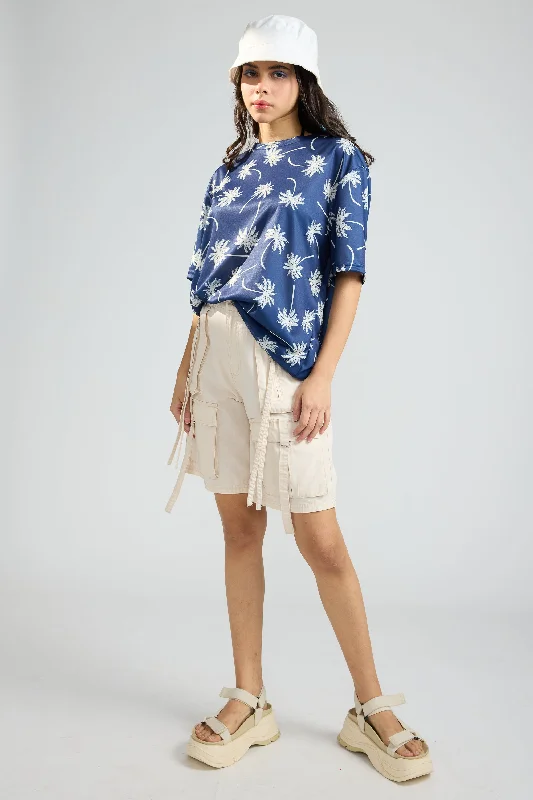 Printed Women's T-Shirt- Coconut Trees Chenille Blend Fleece Blend Nylon Blend