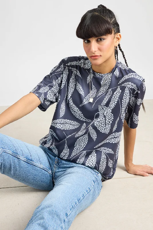 Printed Women's T-Shirt - Leafy Black Lace Blend Ribbed Blend Corduroy Blend