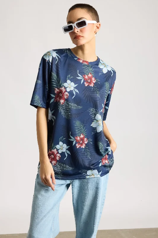 Printed Women's T-Shirt - Mystic Floral Zippered Front Buttoned Front Snap Front