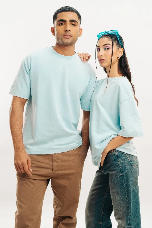 Azure Acid Wash Oversized Tees Thin T-Shirt Open Front Quick Dry