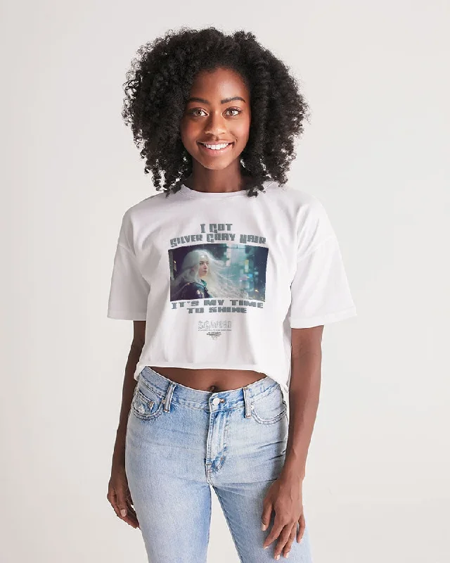 Beautiful white woman my time to shine Women's All-Over Print Lounge Cropped Tee Welt Pockets Slit Pockets Flap Pockets Beautiful white woman my time to shine Women's All-Over Print Lounge Cropped Tee Welt Pockets Slit Pockets Flap Pockets