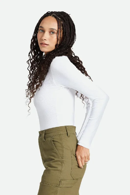 Betty L/S Tee - White Knit Fabric Woven Fabric Fleece Fabric