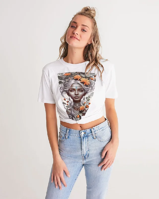 Blossom Indian Grey sister Women's All-Over Print Twist-Front Cropped Tee Front Pockets Side Pockets Patch Pockets Blossom Indian Grey sister Women's All-Over Print Twist-Front Cropped Tee Front Pockets Side Pockets Patch Pockets
