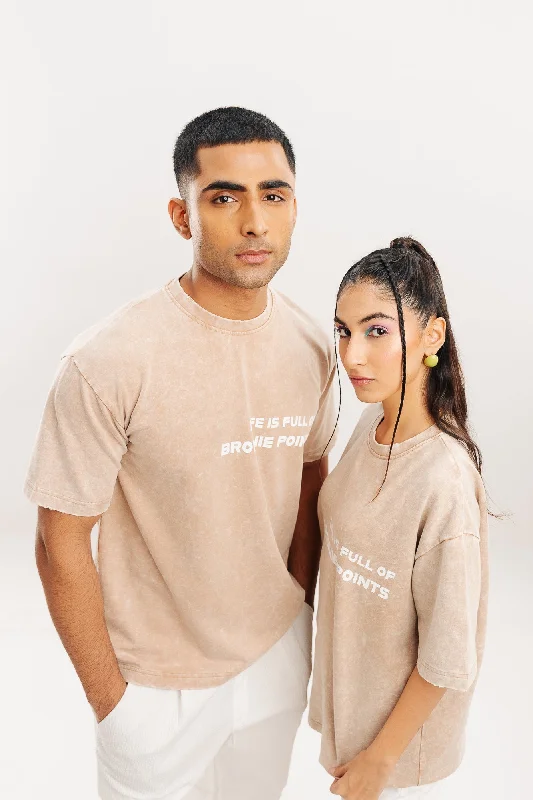 Brownie Acid Wash Oversized Tees Boxy Fit Fitted Loose