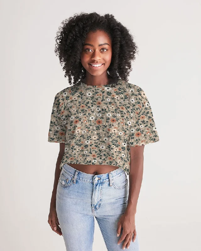 Busy and pretty Women's All-Over Print Lounge Cropped Tee Print Jacquard Patchwork