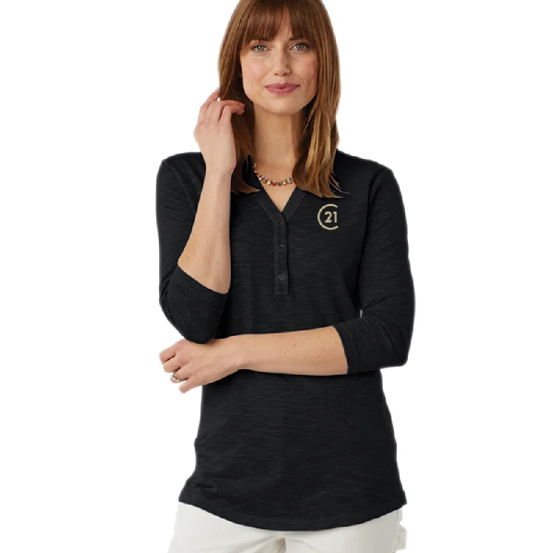 C21 Henley 3/4 Sleeve Tee - Black Elegant Classic Vintage