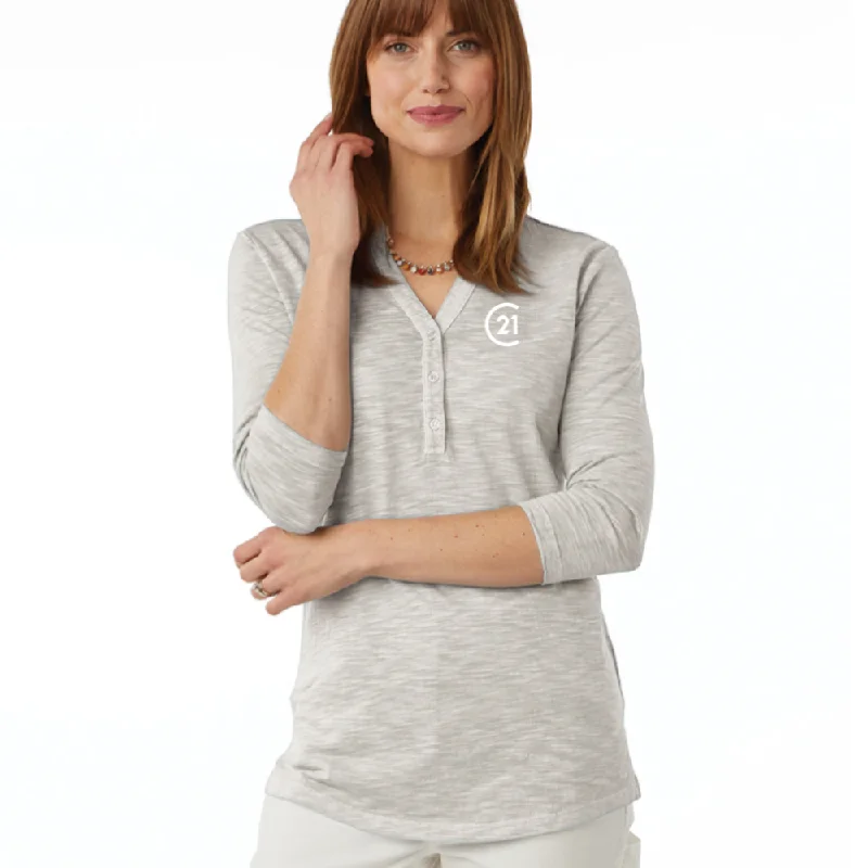 C21 Henley 3/4 Sleeve Tee - Oatmeal Hooded Caped Shawl Collar