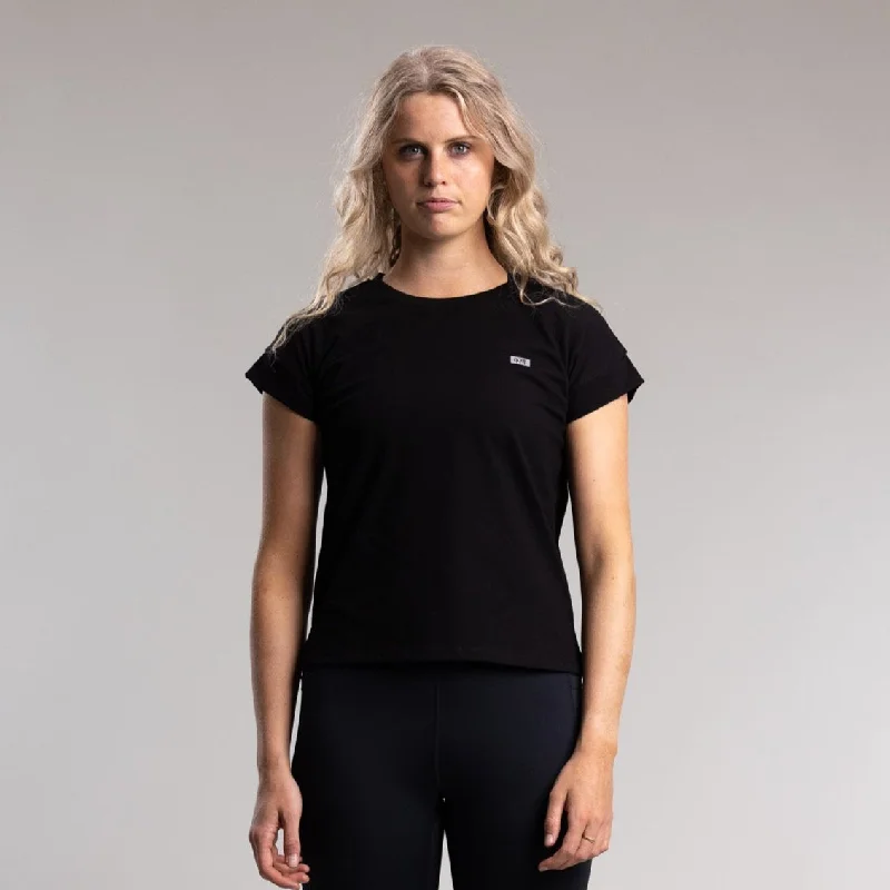 Capsize Box Tee Women's Black Cotton Fabric Linen Fabric Terry Fabric