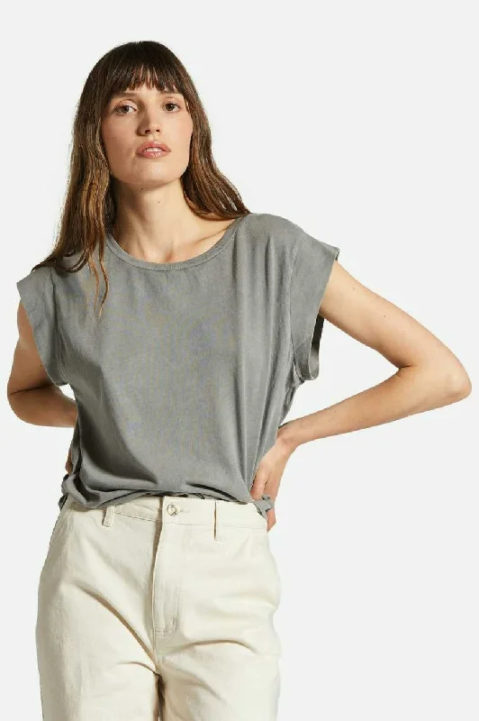 Carefree Organic Garment Dyed Boxy T-Shirt - Washed Black Solid Print Embellished