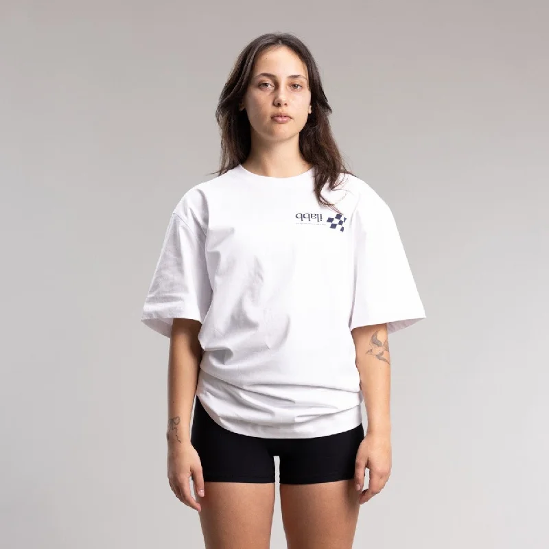 Checkered Box Block Tee Unisex WHITE Satin Blend Silk Blend Wool Blend