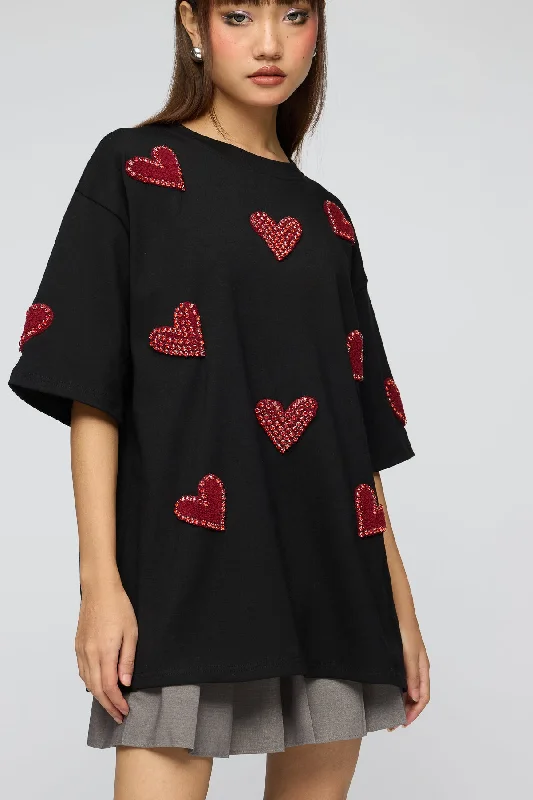 Heart Eyes Dream Black Oversized Tee Zippered Front Buttoned Front Snap Front
