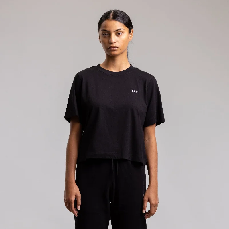 Italic Relax Tee Women's BLACK Print Jacquard Patchwork