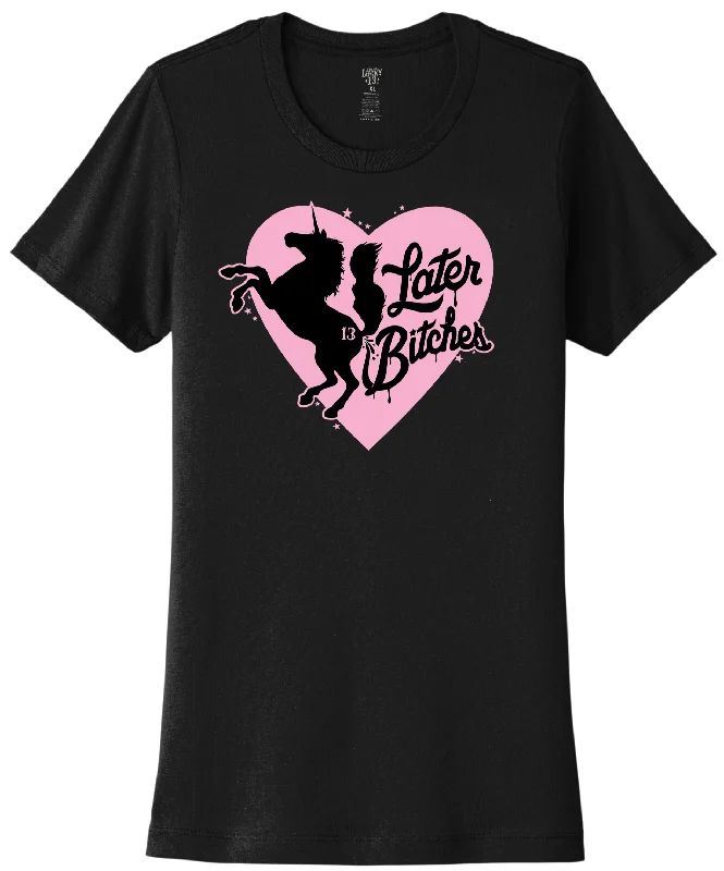 The LATER BITCHES Women’s Crew Neck Tee **NEW** Satin Blend Silk Blend Wool Blend