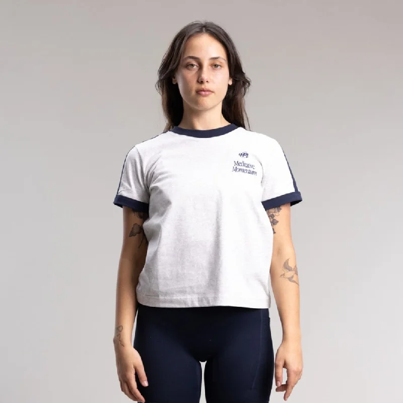 Momentum Vintage Tee Women's WHITE MARLE Collared T-Shirt Boat Neck A-Line