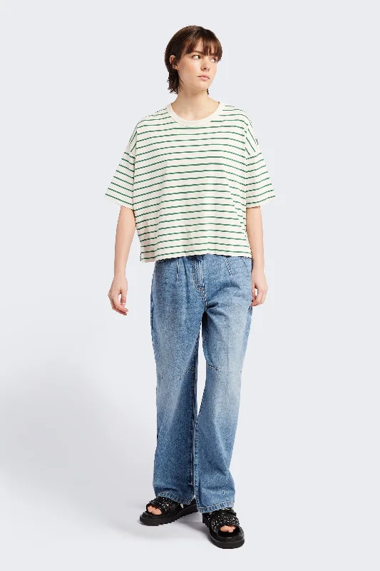 Obelisk Tee Green Stripe Boxy Fit Fitted Loose