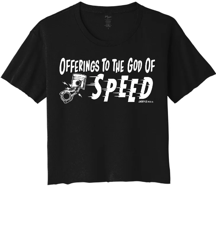 OFFERINGS TO THE GOD OF SPEED Women's Crop Top Tee - BLACK Elasticated Padded Insulated