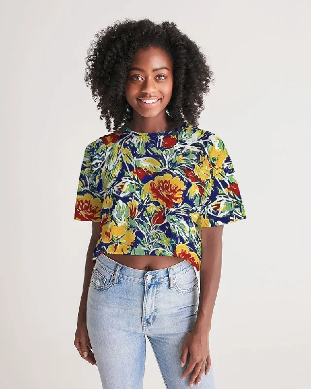 Painted floor design Women's All-Over Print Lounge Cropped Tee Graphic Embroidered Appliqued