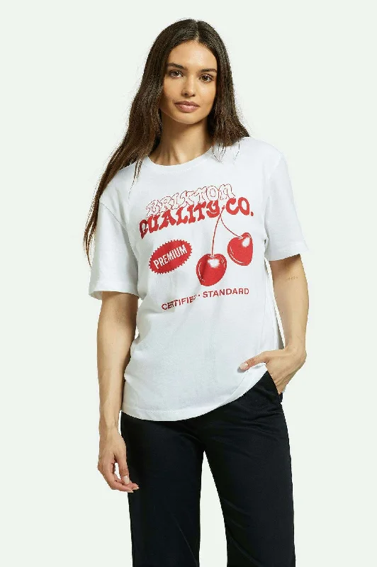 Premium Cherry Vintage Crew T-Shirt - White Graphic Embroidered Appliqued