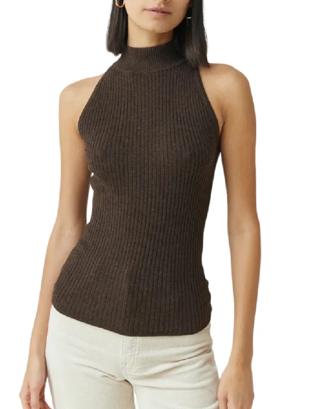 Rib Mock Neck Halter Top - AUTUMN CASHMERE Nylon Fabric Polyester Fabric Spandex Fabric