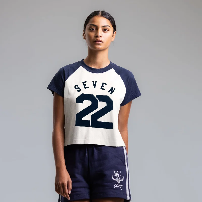 Seven22 Raglan Cropped Tee Women's MIST/NAVY Fitted T-Shirt Seamless Stretchy