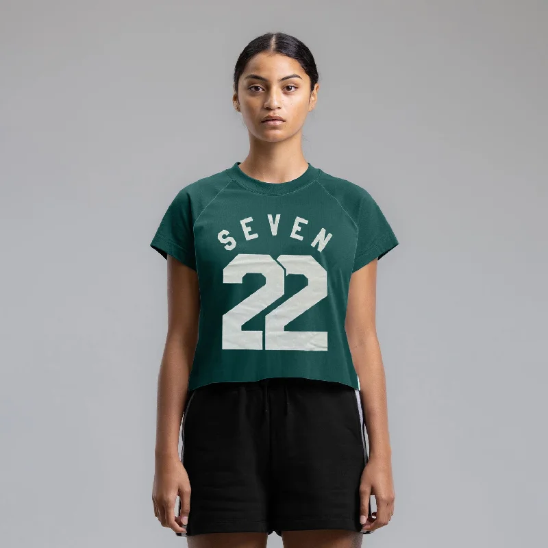 Seven22 Raglan Cropped Tee Women's MOSS V-Neck T-Shirt Long Sleeve Cotton