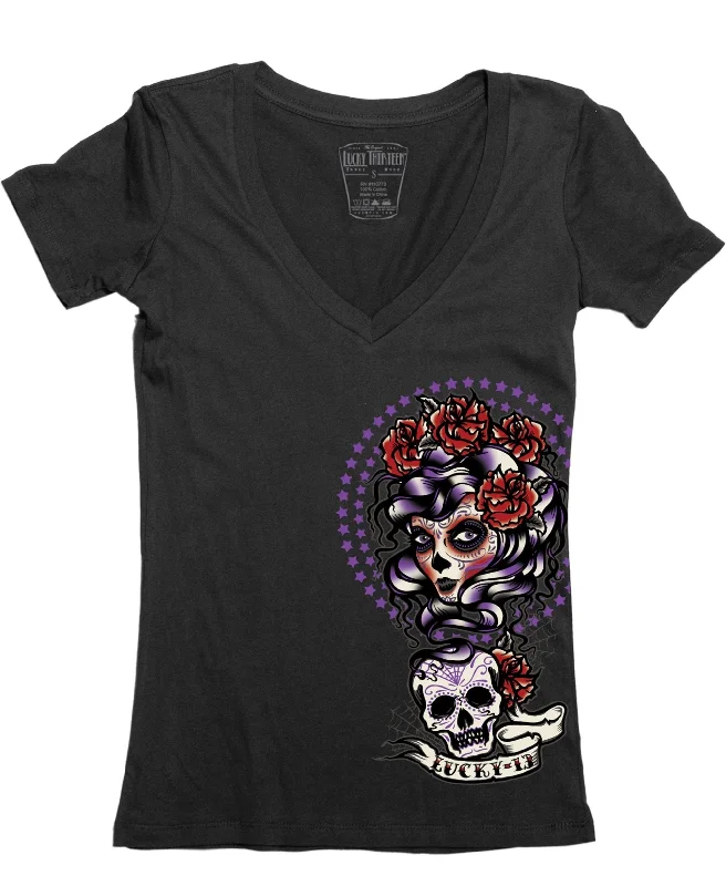 The SHADOW LADY V-Neck Tee Terry Blend Velvet Blend Canvas Blend