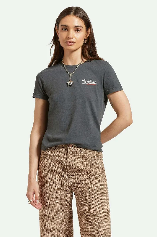 Speed And Service Fitted Crew T-Shirt - Washed Black Worn Wash Houndstooth Herringbone Solid
