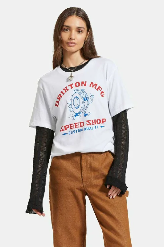 Speed Shop Vintage Crew T-Shirt - White Print Jacquard Patchwork