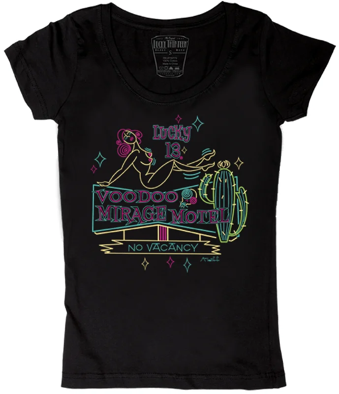 VOODOO MIRAGE Women’s Scoop Neck Tee by Mcbiff Welt Pockets Slit Pockets