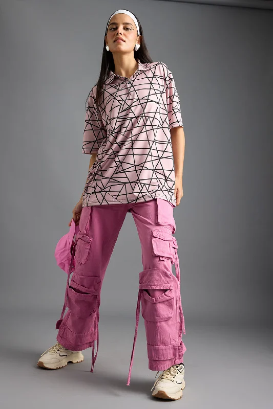 Web Print Women's Polo T-Shirt Cashmere Blend Cotton Blend Poly Blend
